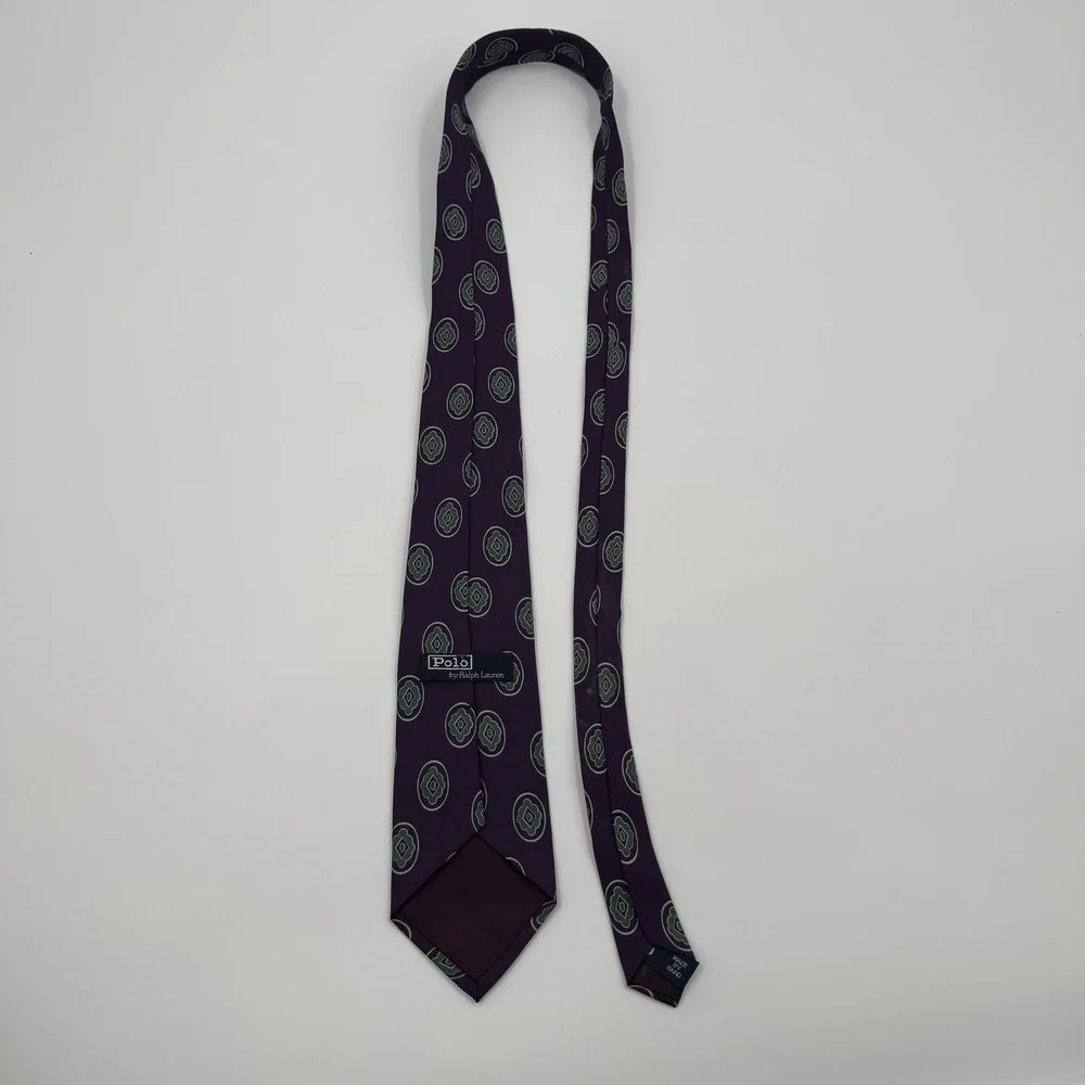 Polo Ralph Lauren Purple Medallion Silk Tie Geometric Print Hand Made‎ USA